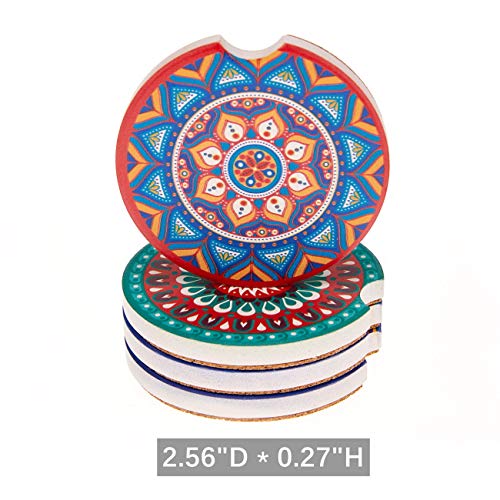 4 Pack Car Cup Holder Coasters,2.56 Inch Absorbent Mandala Ceramic Car Insert Coasters With Fingertip Grip For Easy Removal,Keeps Vehicle Cup Holders Clean Off Cold Drink Spills And Condensation #TOP1