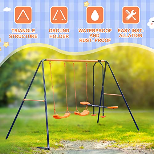 image for Nova Microdermabrasion Metal Swing Set for Toddler, Heavy-Duty Kids Pl
