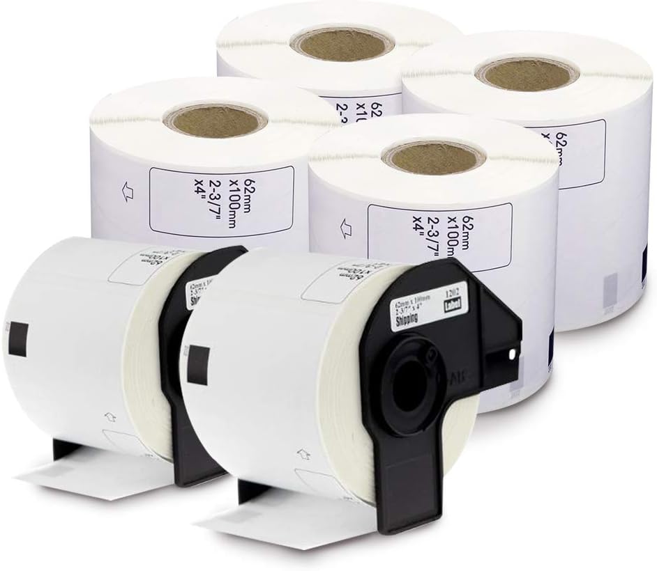 enKo - Compatible DK-1202 Shipping & Postage 2-3/7" x 4" Replacement Labels, Compatible for Brother QL Label Printers [6 Rolls / 1800 Labels with 2 Replacement Frame]