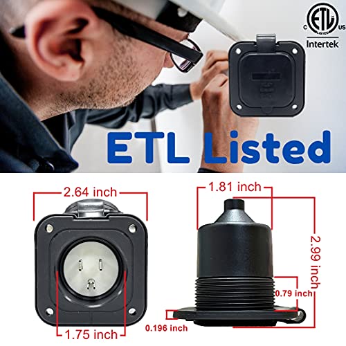 Sintron 15 Amp Flanged Inlet 125V, Nema 5-15P Shore Power Inlet Receptacle, Generator Ac Port Electric Plug 1875W, Weatherproof Cover Recessed Male Outlet, Etl Listed, Straight Blade 2 Pole 3 Wire #TOP2