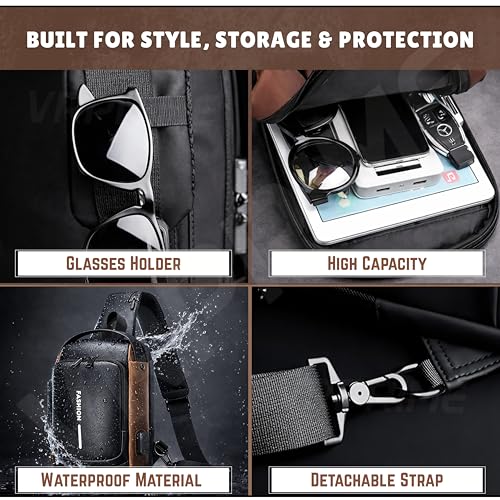 Image of Sling Side Bag For Men | Anti-Theft Smart Waterproof Crossbody Chest Bag for Travel | Messenger Bags Casual Shoulder Bag for Men and Women (ALLBLACK)
