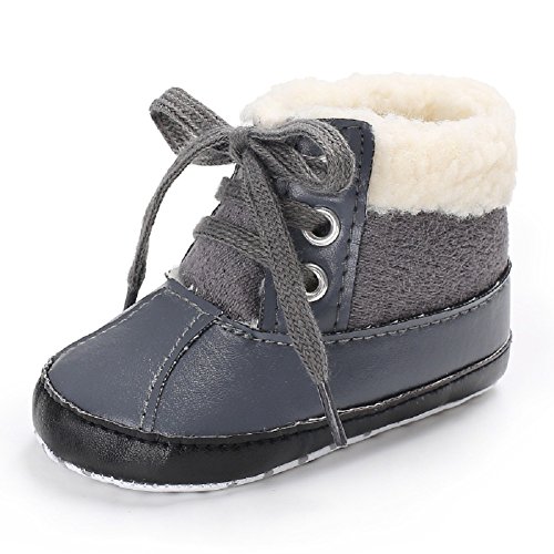 Meeshine Baby Boys Girls Plush Lace Up Snow Boots Newborn Infant Toddler Winter Warm Non-Slip Soft Sole Prewalker Crib Shoes(Small(0-6 Months),Gray)