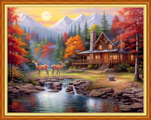 Image of DMCVIVR Stamped Cross Stitch Kits for Adults Beginners Embroidery Kits 11CT Needlepoint Kits Cross Stitch Patterns Embroidery Patterns-Lucky Deer 16x20 inch, Handicrafts 15