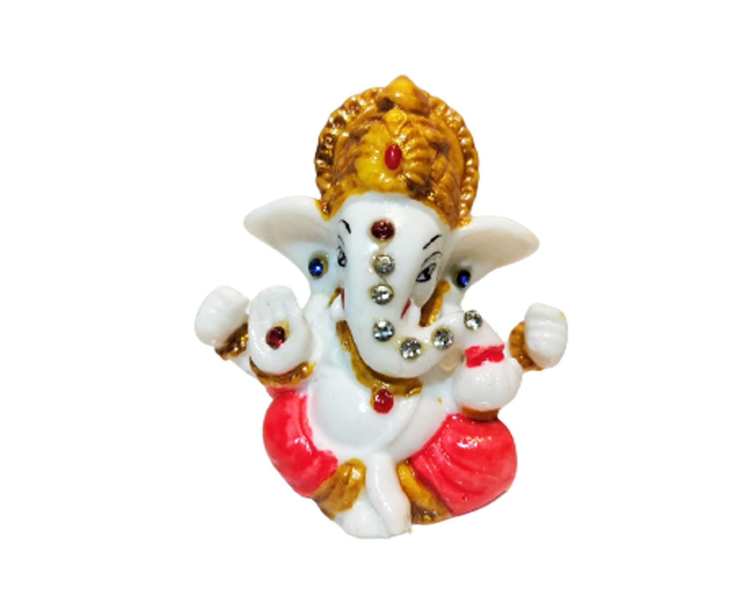 Satre Online and Marketing Polyresin Ganesha Idol with Stone, Ganesha Statue for Car Dashboard, Pagdi Ganesha (Red)