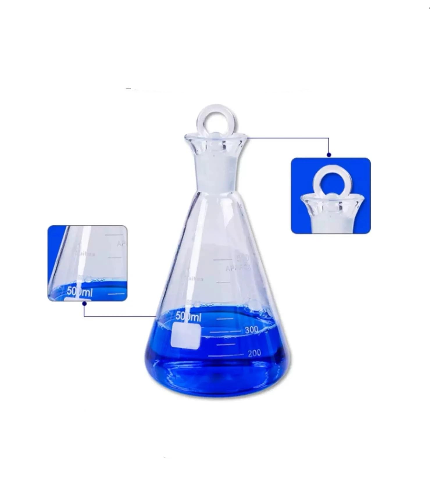 1 Uds. Matraz volumétrico transparente, matraz Triangular de vidrio de borosilicato alto(500ml Joint 24)