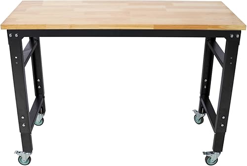 Miniatura 2 de Banco de trabajo, amplios bancos de trabajo rodantes para garaje, altura ajustable, banco de herramientas de taller, metal con parte superior de