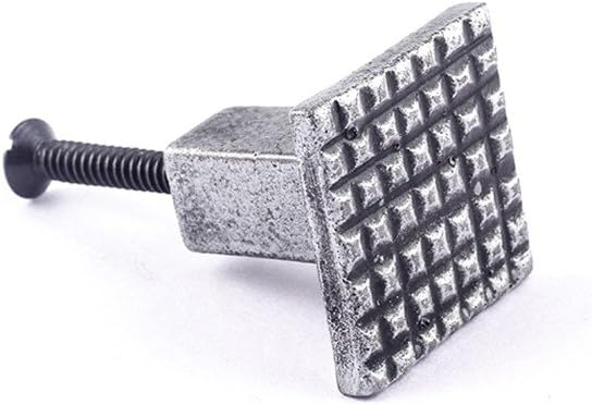 Renovators Supply Manufacturing Square Grid Iron Cabinet Knob Pewter Finish Drawer Hardware Single