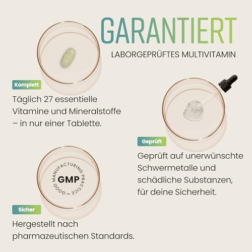 Multivitamin Tabletten Hochdosiert - 400 Tagedosis Vitamine, Mineralien & Ergänzungsmittel A-Z Vitamine + Mineralstoffe | Nahrungsergänzungsmittel Frauen/Männer Vegan Multivitamin Komplex, VitaBright