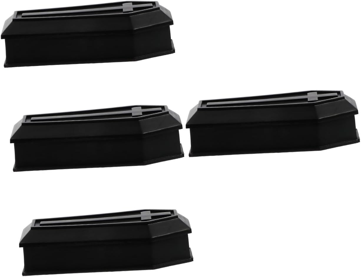 Cabilock 4pcs Halloween Coffin Decor Realistic Coffin Ornament Lid for Candy Storage Creepy Halloween Prop for Parties and Home Decorations Lightweight and Reusable Decor Item