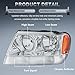 KUIPERAUTO Headlights Assembly Compatible for 1999-2004 Jeep Grand Cherokee Chrome Housing Amber Reflector Front Headlamp Driver and Passenger Side