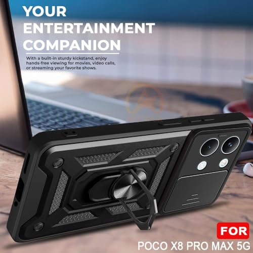 Image of Armor Bumper Back Cover Case for Poco X8 Pro MAX 5G | Rotating Camera Cover, Ring Holder & Kickstand | Heavy Duty & 360 Degree Protection Poco X8 Pro MAX 5G Back Cover (Black)