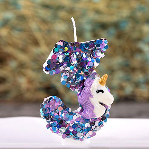 ANPEI Large Birthday Cake Glitter Candle for Kids, 3” Tall - Unicorn Number 3 (Model: AV-ANP-CANDL-UN-PL03)