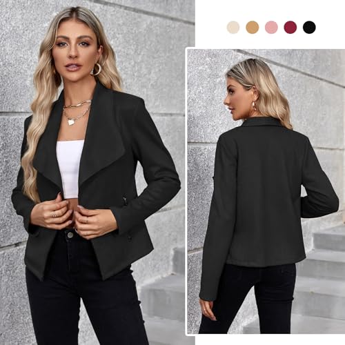 Zando Womens Faux Suede Jacket Open Front Womens Bomber Cropped Jacket with Pockets Outwear Long Sleeve Fashion Biker Jacket4