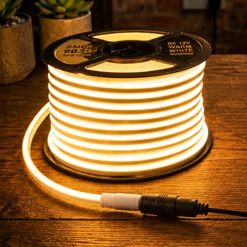 Image of Warm White Neon LED Strip Light 5 Meter with Adapter | Flexible IP65 Waterproof Silicone Rope Light for Indoor and Outdoor Bedroom, Ceiling, Gaming Room, Party & Decoration