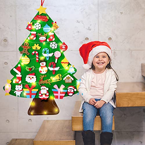 3.2 Ft Diy Felt Christmas Tree For Kids Wall Felt Christmas Tree Kit With String Light, Christmas Felt Tree With 35 Pcs Ornaments For Wall Hanging Christmas Tree Decorations #TOP4