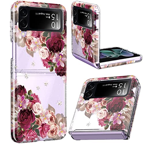 Acketbox Galaxy Z Flip 3 Case,Glitter Clear Sparkly Bling Tpu Built-In Non-Slip Mat Impact Resistant Shockproof Hybrid Full Body Protective Case Cover For Samsung Galaxy Z Flip 3 5G 2021 (Flower) #TOP3
