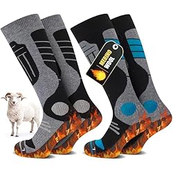 SukModen 2 Pares Calcetines Esquí Lana Merino Para...: Excelente calor y transpirabilidad:​​ Los calcetines de esquí SukModen en 30% lana de Merino combinan una óptima aislamiento térmico con una excelente transpirabilidad, mantienen sus pies secos y libres de olores incluso en largos días de esquí y pro...