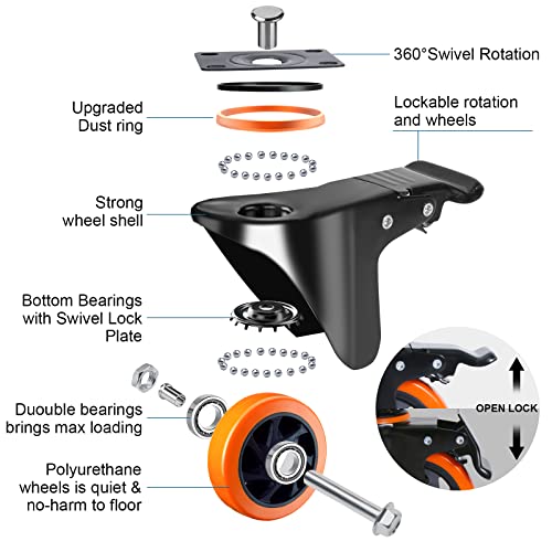 image for TAYLOON 4 Inch Caster Wheels Heavy Duty 2200lbs, Swivel Casters Set of