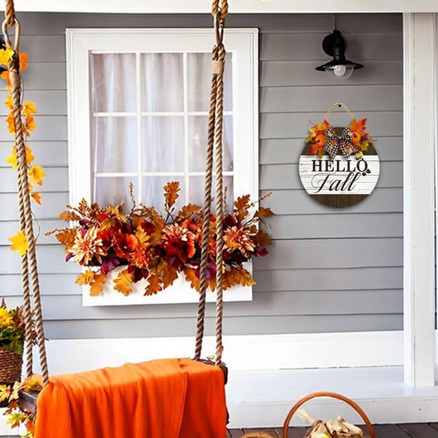 Miniatura 3 de Letrero decorativo de 12 x 12 pulgadas para puerta delantera, colgador de bienvenida de otoño, decoración de otoño de granja, letrero de bienvenida