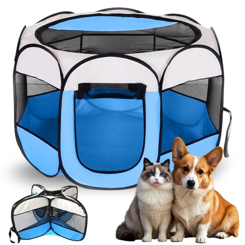 Box per Cani 74x74x43cm, Recinto per Gatti Pieghevole, Recinti Gioco per Cane, Recinto per Gatto, Gabbia per Cucciolo, Gattini, Conigli e Piccoli Animali, Interni ed Esterni (Blu)