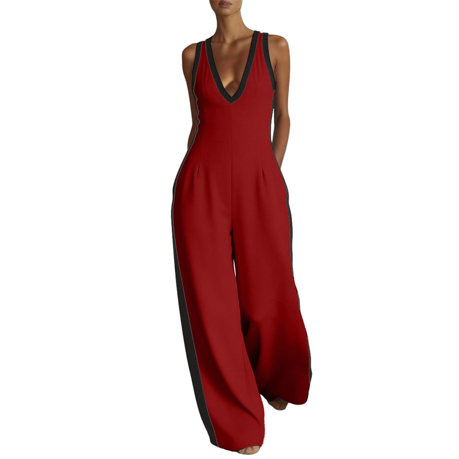 Generico Tuta Donna Estiva Jumpsuit Abbigliamento Elegante Larga Pantaloni Lungo Completo Cerimonia Tutina Senza Maniche Abito Vestito
