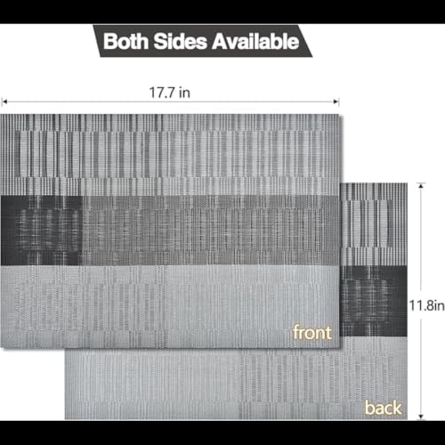 Image of Potency Table Mats Set of 6, Woven Placemats for Dining Table, Heat-Resistant, Stain-Resistant, Anti-Skid, Washable Table Mats, Vinyl Placemats for Dining, Kitchen & Restaurant Table (A Black Grey)