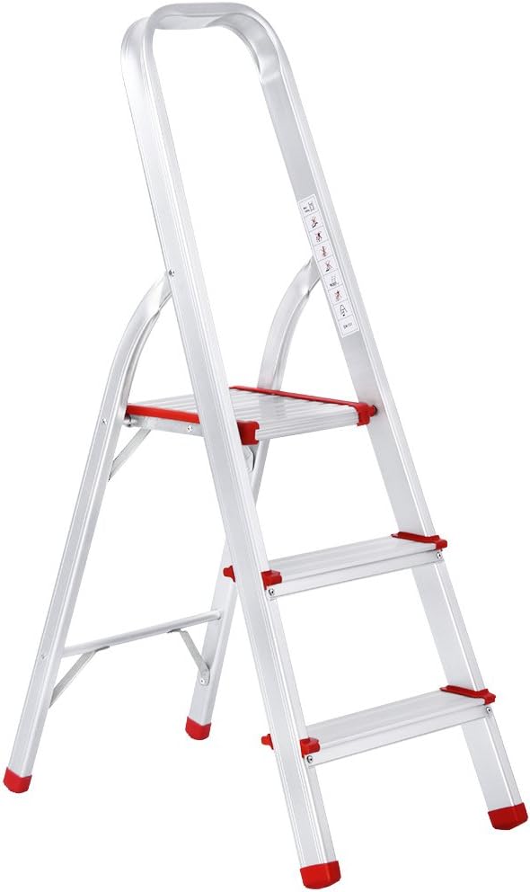 Portable Folding Aluminum 3 Step Ladder with Standing Platform, Multi-Use for Household, Market, Office (EN131 Certified, 330lbs Capacity)