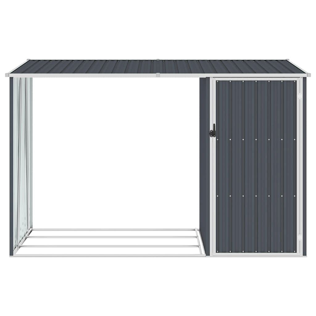 KOIECETA Garten Brennholzlager Kaminholzunterstand Brennholzregal Unterstand Gerätehaus Gartenhaus Schuppen Anthrazit 245x98x159cm Verzinkter Stahl