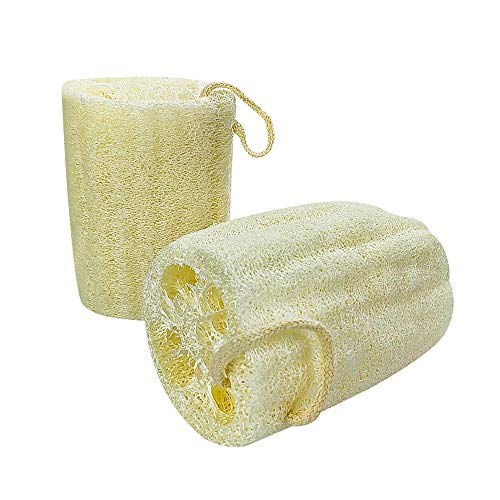 100% Natural-Loofah-Sponge, Exfoliating-Sponge Bath-Loofah Body-Scrubber for Use in Shower, Organic Loofa Sponge Bath Luffa Accessories for Women & Men Skin Care (2-Pack)