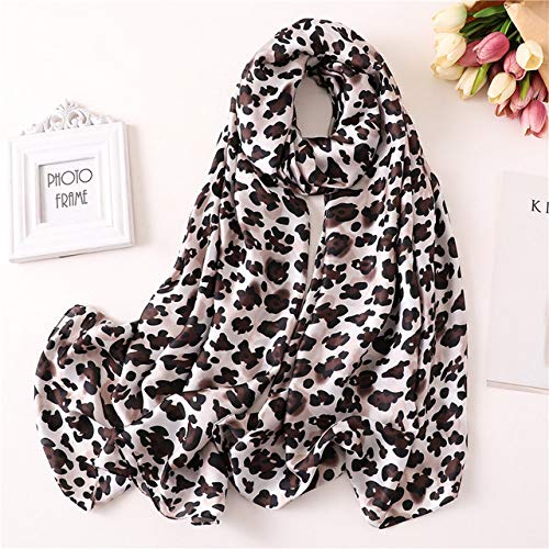 Preisvergleich Produktbild TXGLGWA Seidenschal mit Leopardenmuster für Frauen, großer Damenschal, Wickel, Bandana-Hijabs, weiche Strandstolen, braun