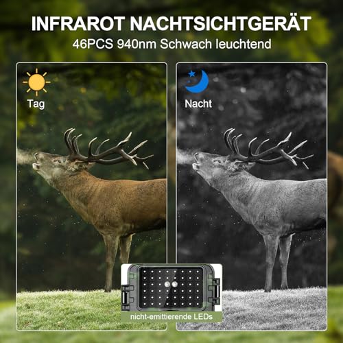 Lutranstra Wildkamera, 4K Video Wildtierkamera, 60MP Full HD WLAN mit Handyübertragung APP,...
