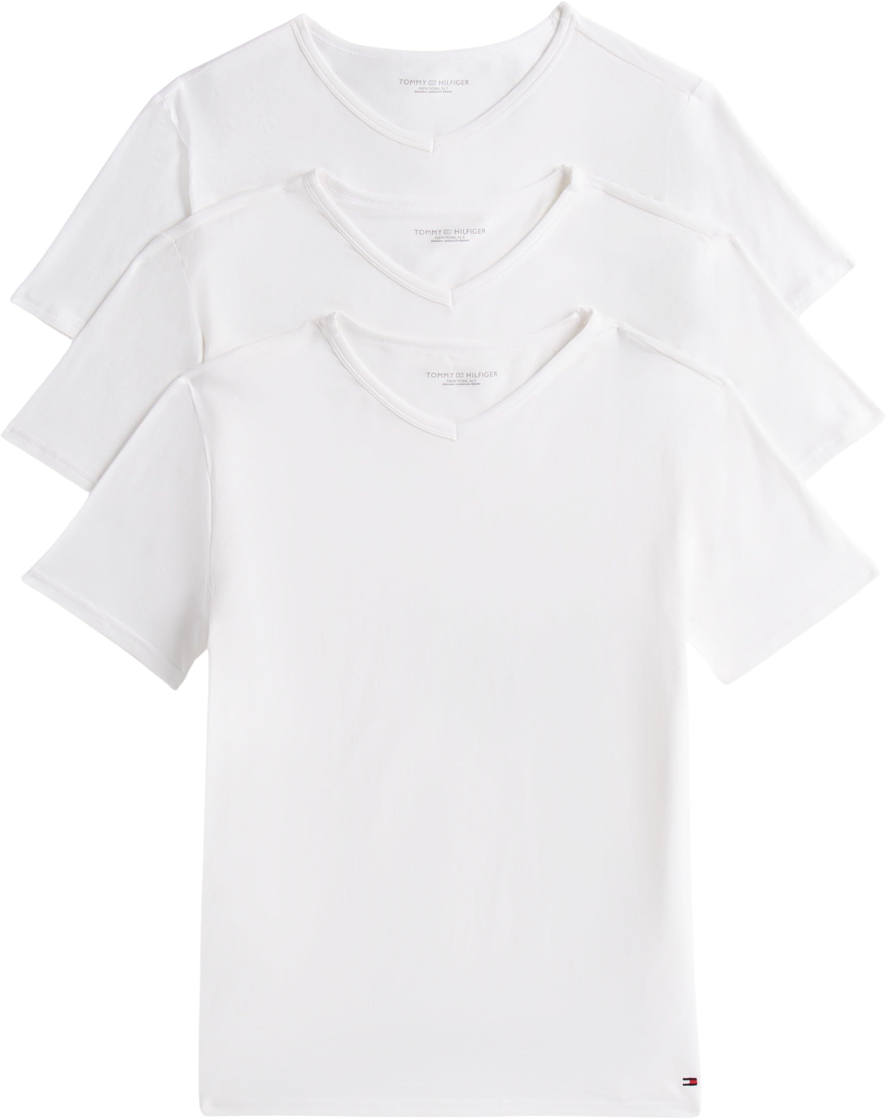 Tommy Hilfiger Herren 3er Pack T-Shirts Kurzarm Stretch V-Ausschnitt