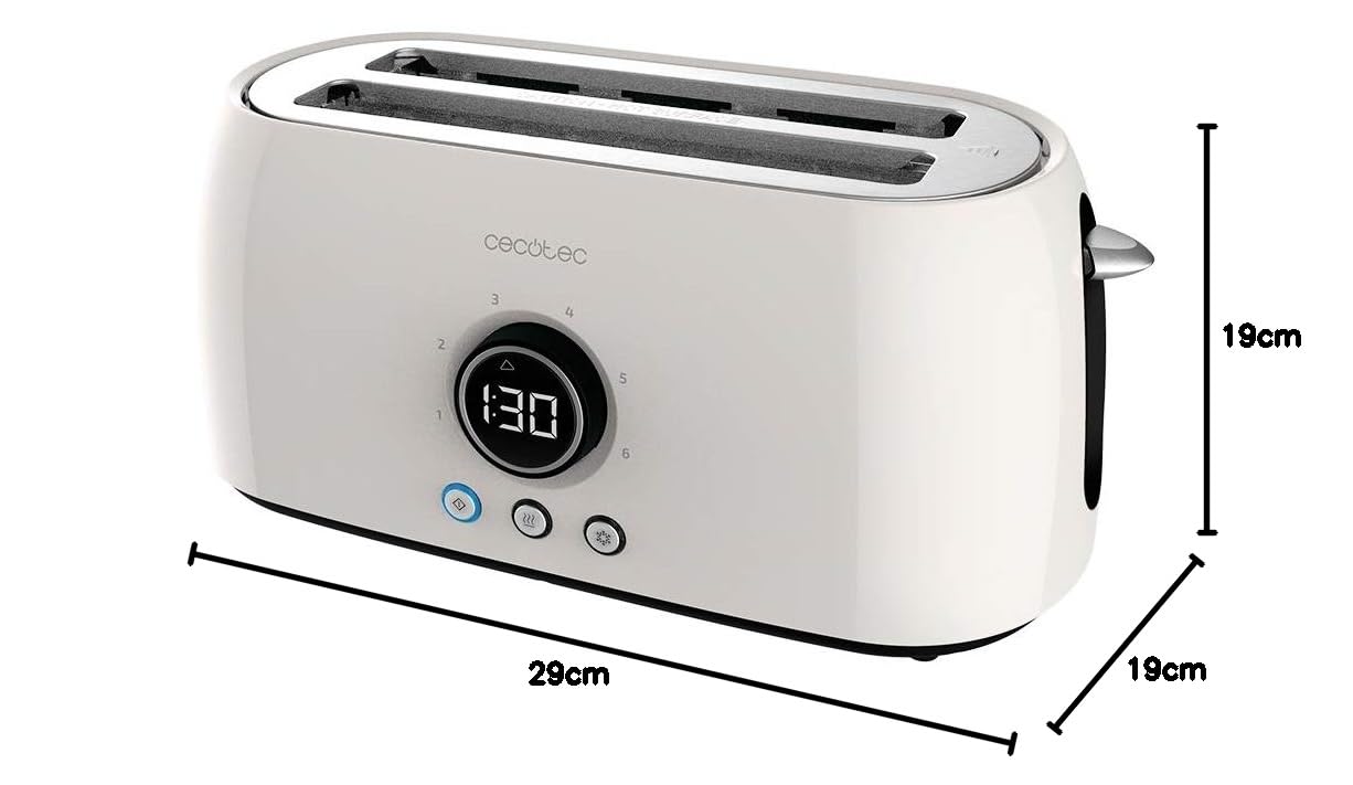 Cecotec Tostadora Digital ClassicToast 15000 Beige Extra Double. 1500 W, Capacidad para 4 Tostadas, 2 Ranuras Largas extraanchas, 3 Funciones, Luz LED, Incluye Varillas superiores