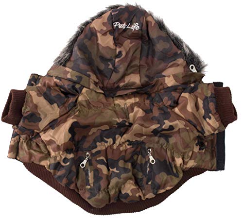 Pet Life Parca metálica fashion para cães com capuz removível camuflado metálico (Médio)