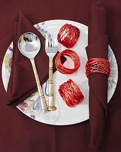 Image of SKAVIJ Handmade Twisted Wire Mesh Napkin Rings Holders Decor Dinner Party Wedding Thanksgiving Christmas Gathering (Red 6pcs)
