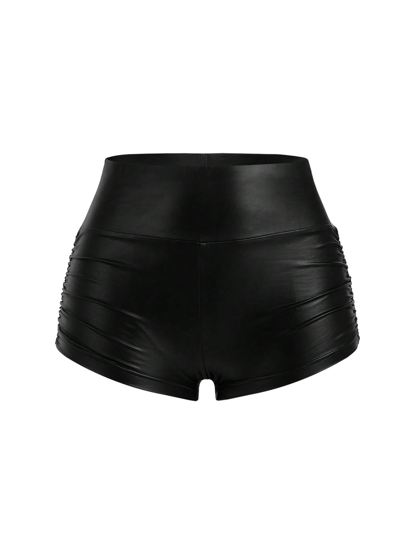 GORGLITTER Stretch shorts voor dames, PU-lederlook, kunstlederen broek, nachtclub, broek met oogje en trekkoord, effen zwart, S GORGLITTER Stretch shorts voor dames, PU-lederlook, kunstlederen broek, nachtclub, broek met oogje en trekkoord, effen zwart, S