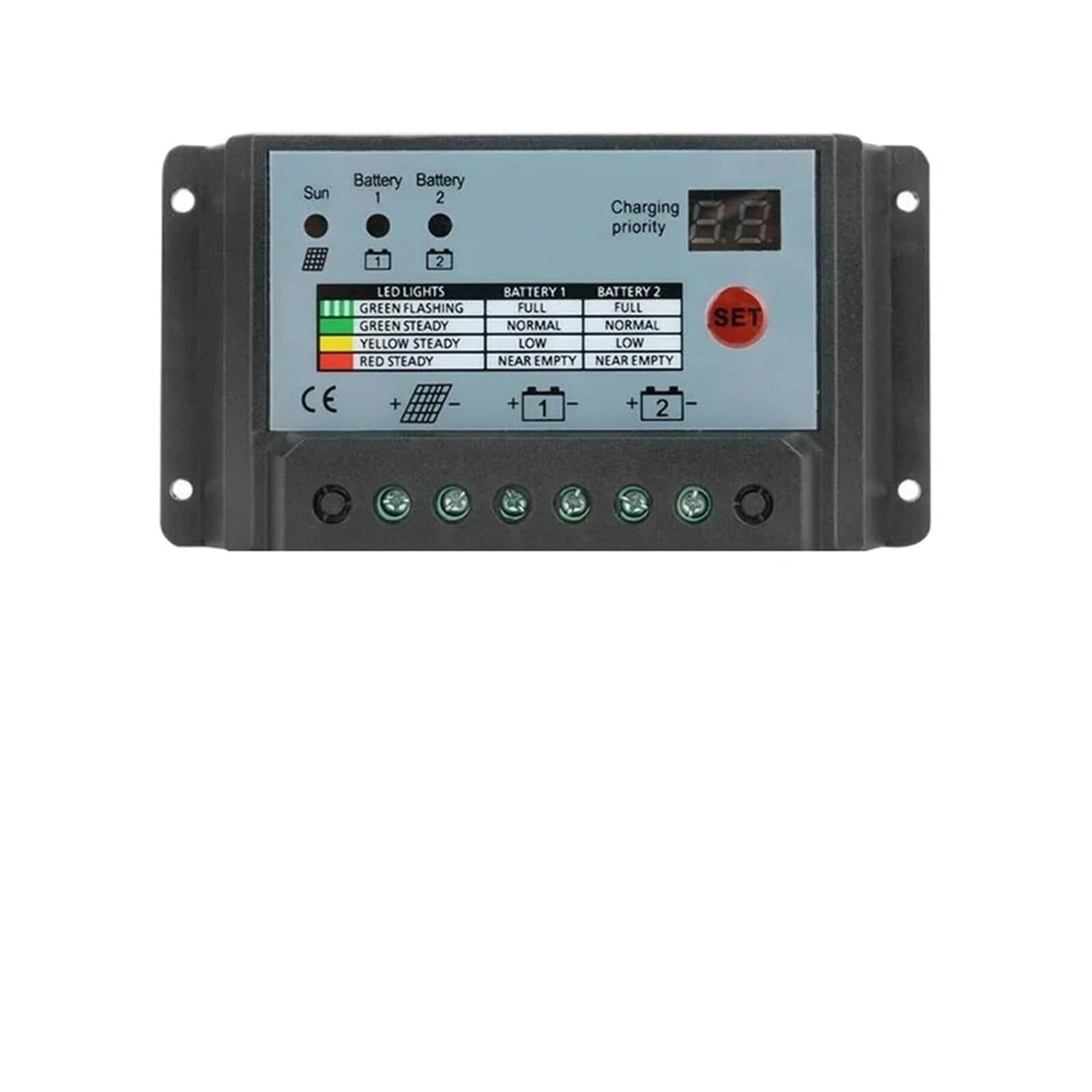 1 x podwójny regulator ładowania słonecznego 10 A 20 A 30 A PWM 12 V 24 V baterie systemowe regulator panelu zasilania ładowarka (10 A)