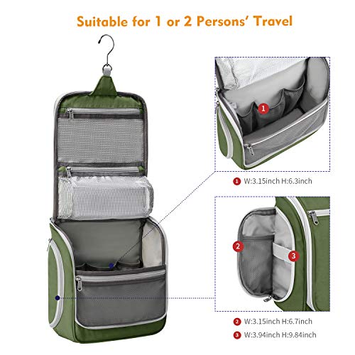 Gonex Hanging Toiletry Bag, Travel Organizer Bag for Makeup and Toiletries, Men and Women Green