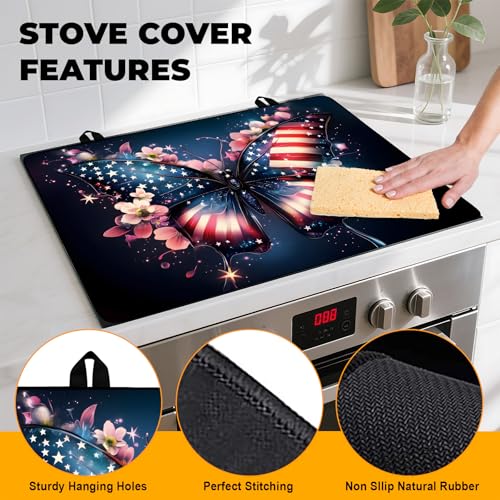 Image of Patriotic Stove Top Cover, Heat Resistant Electric Stove Protector Mat, Large Diatomite Kitchen Counter Mat, Independence Day Decor American Flag Kitchen Accessory (butterfly-2, 28x20 Inch)