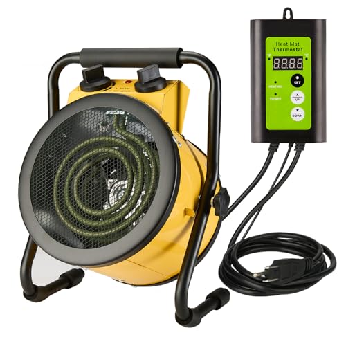 Aarcinhke Greenhouse Heater with Digital Thermostat, 1500W Electric Outdoor Heaters for Patio, Fast Heating, Overheat Protection, Dustproof Design for Grow Tent, Green House, Flower Room, Yellow