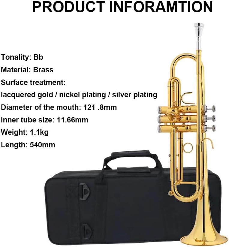 GAGALU B-Flat Trumpet Instrument, Western Instrument for Band, Wind Instrument for Beginners Professional Performance Level, Festival Celebration