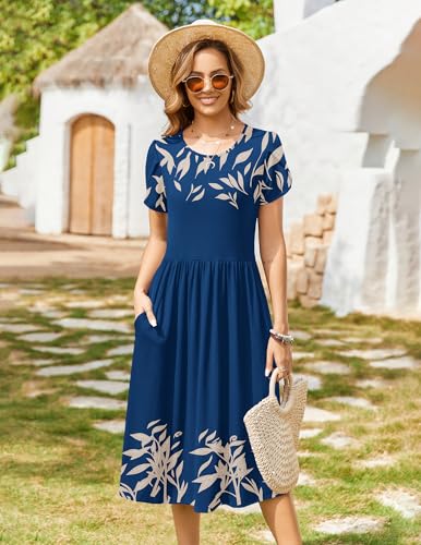 Image of Zeagoo Womens Summer Dresses Casual Aline Midi Dress Short Sleeve Floral Tshirt Dress Flowy Beach Sundresses with Pockets
