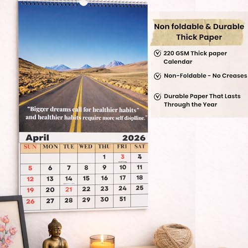 Image of 2026 Wall Calendar | Size - 12x17 Inch with Motivational Quotes,Holidays Mentioned | 220 GSM Thick Paper | Wiro Bind | Notes, Scheduling and Planning For Home Office School Hanging (Nature & Floral Planner)