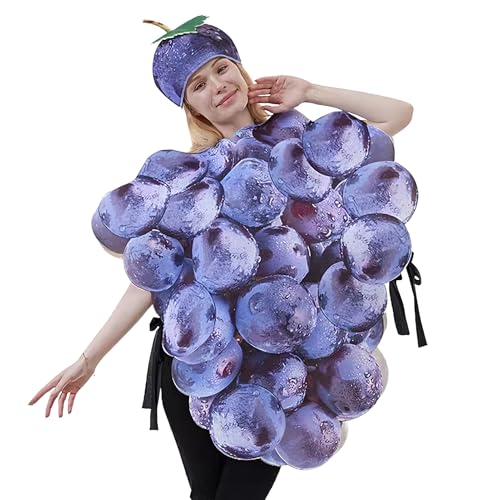 Qoukonao Déguisement Fruit Adulte,Costume Raisin Violet en Grappe avec Chapeau | Costume Femme pour Cosplay Fêtes et Spectacles,Événements Festifs et Célébrations