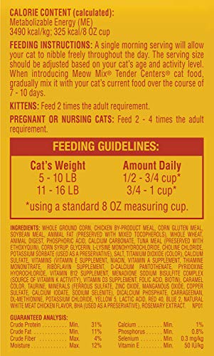 Image of Meow Mix Tender Centers Dry Cat Food with Basted Bites, Chicken & Tuna Flavors, 3 Pound Bag (Pack of 8)