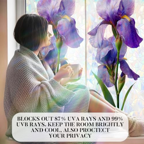Image of Purple Iris Holographic Window Film 17.32x39.37in Botanical Cling