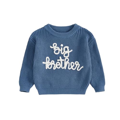 Toddler Kid Baby Boys Sweater Fall Winter Brother Matching Knitted Jumper Long Sleeve Crewneck Warm Knitwear 1-5 Years (Blue, 12-18 Months)