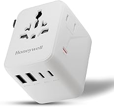 Honeywell Universal Travel Adapter 45W, 7 in 1 Fast Charging, QC3.0/PD, Universal & US Socket, 3 Type C, 2 USB A, Overload & overvoltage Protection, International Adapter for EU, US, UK & CN/AUS