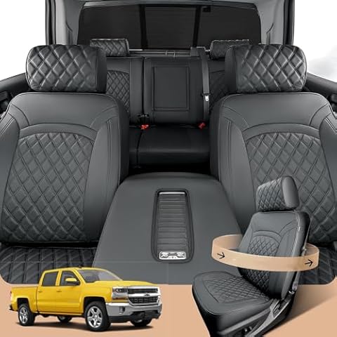 CreekT Pickup Seat Covers for Chevy Silverado GMC Sierra 2018 2017 2016 2015 2014 1500 Crew Cab 2015-2018 2500HD 3500HD,Full Coverage for Chevrolet Truck Car Interior Accessories Black Cover