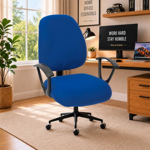 Image of Super Stretchable Desk Office Chair Seat Covers - Universal Spandex Computer Chair Slipcover - 180GSM Washable Rotating Backrest Coverings & Cushion Protectors for Dogs, Cats, Pets